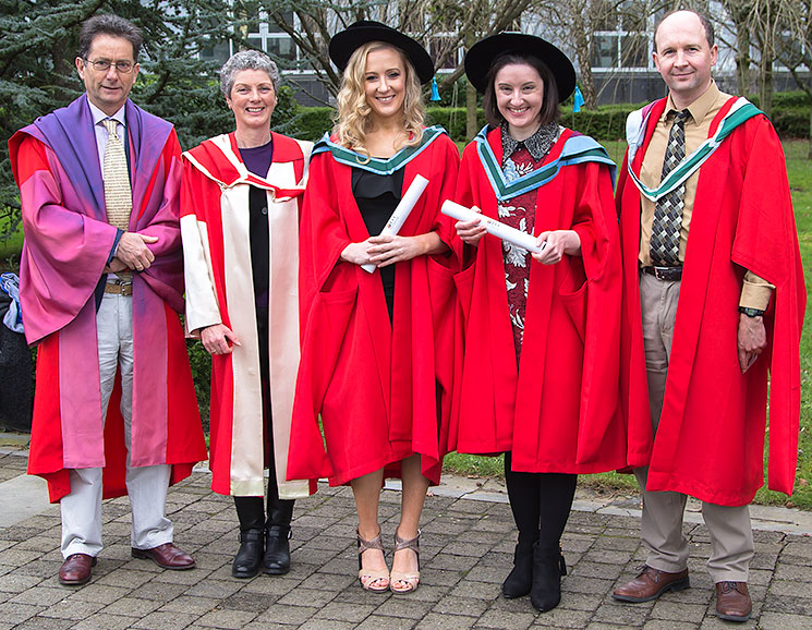Professors Tom Cotter,  Rosemary O’Connor (Head of the School of Biochemistry & Cell Biology), newly qualified Drs Charlotte O’Donnell and Anita Maguire, and Dr Paul Young from the School of Biochemistry & Cell Biology.