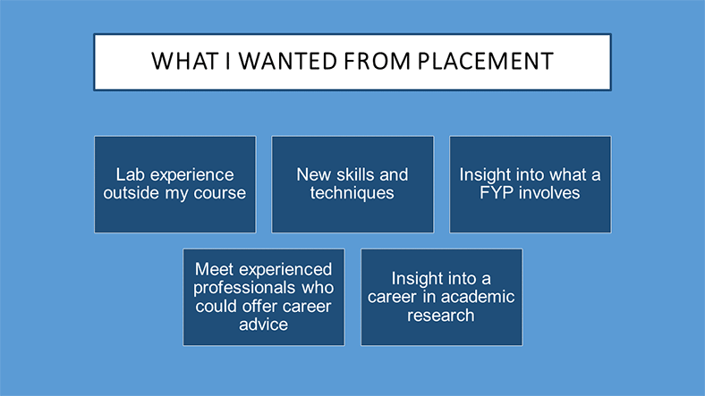 Summer placement briefings by fourth year Biochemistry, Biomedical Science and Pharmacy students 