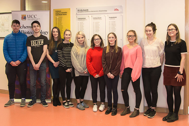 Members of the UCC Biochemistry and Biotechnology Society who helped to organise the Eli Lilly Awards night and Career Seminar in UCC on 20 February 2018 last. 
