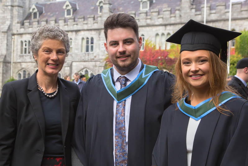 Professor Rosemary O’Connor, Head of School of Biochemistry and Cell Biology, UCC with BSc Biochemistry UCC graduates (2019): John Downey and Maeve O’Sullivan