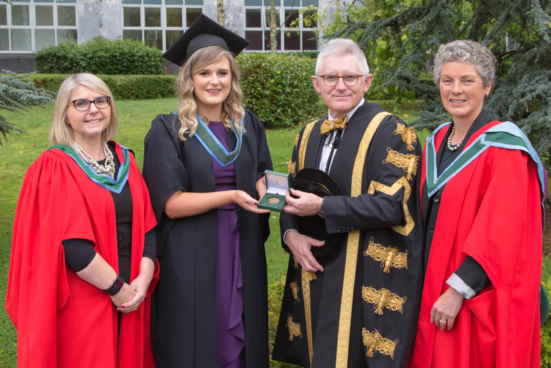 Professor Sarah Cullotty, Head of School of BEES, UCC; Winner of the Art Champlin Gold Medal for 2019, Caoimhe Lynch; Professor Patrick G. O' Shea, President of UCC; Professor Rosemary O’Connor, Head of School of Biochemistry and Cell Biology, UCC.