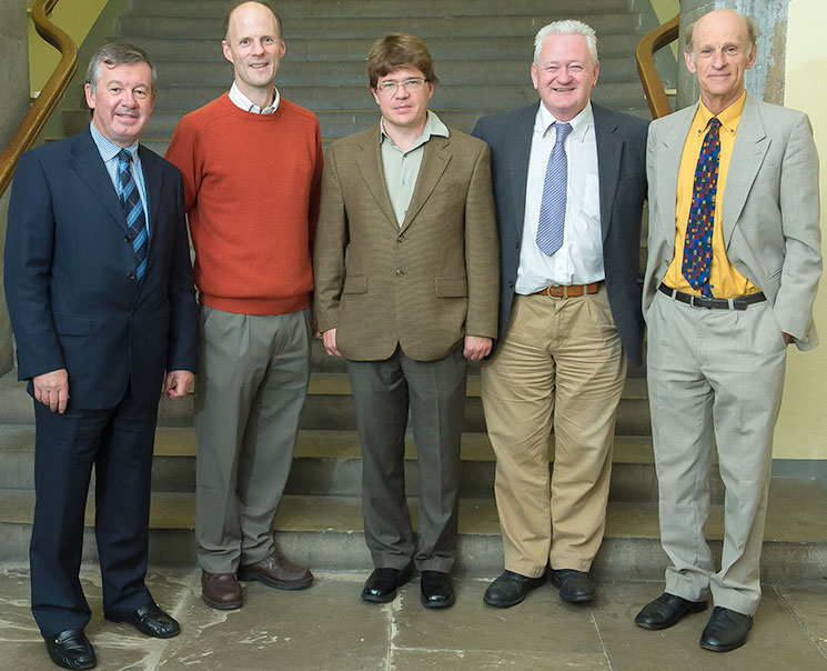 From left: Dr Michael Murphy, President, UCC with staff from the School of Biochemistry and Cell Biology: Professor Tommie McCarthy, Dr Pasha Baranov, Professor Dave Sheehan (Head of School) and Professor John Atkins.