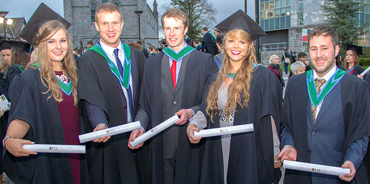 2014 BSc in Biochemistry graduates: Niamh Ducey, Patrick Wiley, Fergus Collins (Gold Medal winner), Cara Robertson and Christy Casey