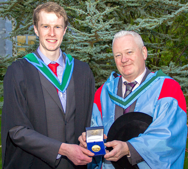 Mr Fergus Collins, 2014 Art Champlin Gold Medal winner, pictured here with Professor David Sheehan, Head of School of Biochemistry and Cell Biology