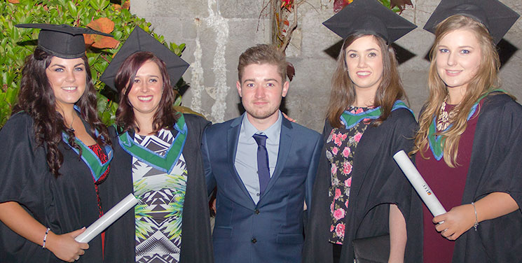 2014 BSc in Biochemistry graduates: Joanne Cronin, Shauna O’Connor, Conor O’Shea, Sharon McMahon and Niamh Ducey