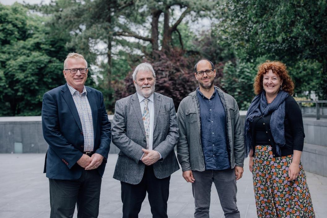 From left to right Prof Chris Williams Head of College, Prof Padraig O Machain School of Irish, Dr Carlos Garrido School of LLC and Dr Helena Buffery Vice Head CACSSS (Research)