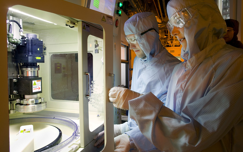 Two male students in a laboratory