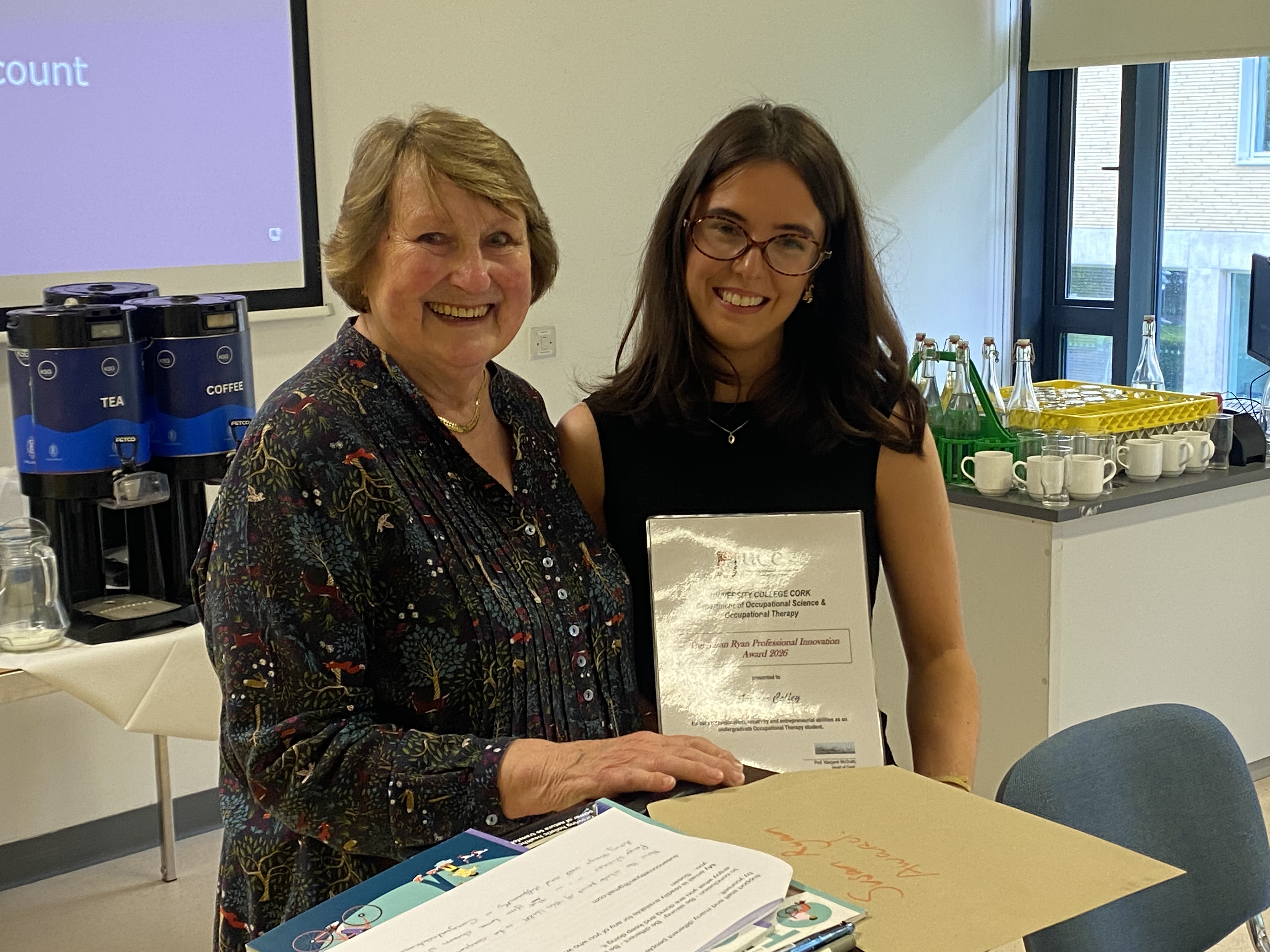 OT Research Poster Day Susan Ryan Award being presented to student