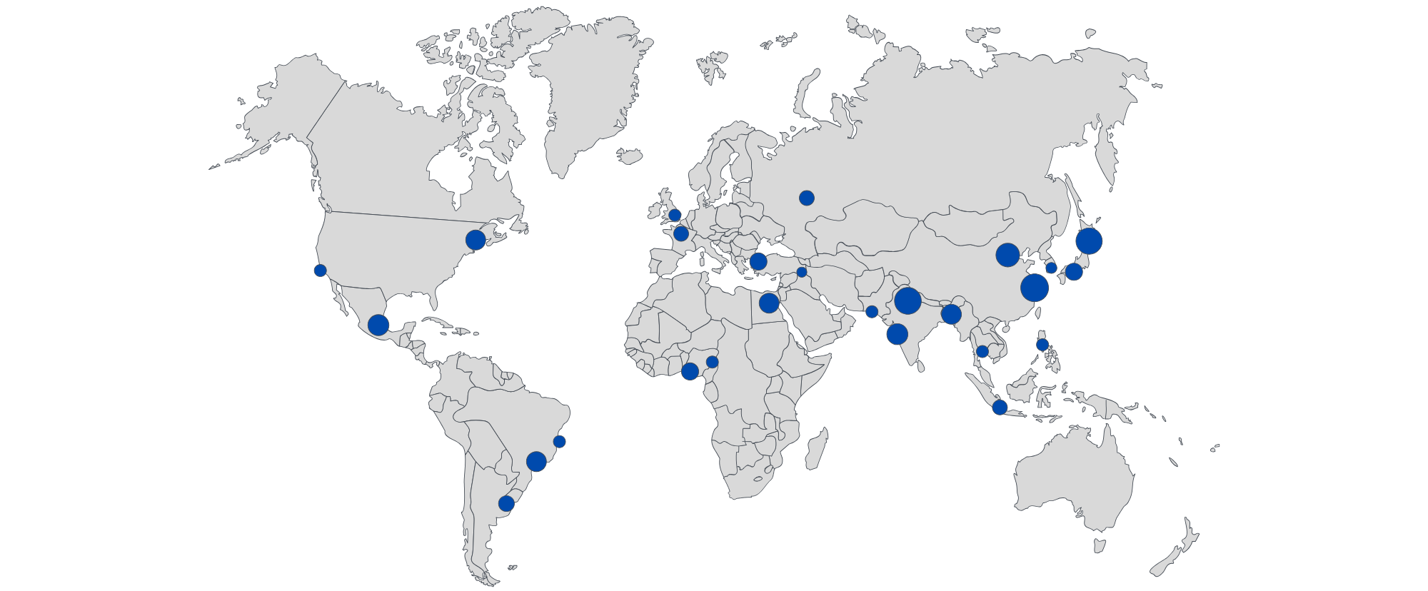 A picture of the world with pins in different locations