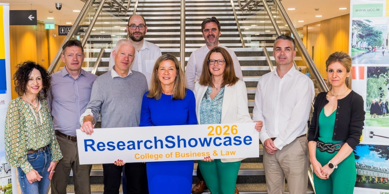 Back row, L-R:  Professor Justin Doran, Dr Sean Lucey; front row, L-R:  Professor Mary McCarthy; Professor Conor O’Mahony, Dean of School of Law; Dr David O’Connell; Professor Thia Hennessy, Head of College of Business and Law; Professor Ciara Heavin; Professor Anthony McDonnell, Dean of Cork University Business School; Professor Valeria Andreoni. 