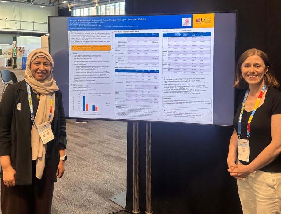 Image, from left to right:
Dr Shaikha Al-Marhubi, Specialist in Paediatric Dentistry, Omani Ministry of Health and Dr Siobhán Lucey, Consultant/Senior Lecturer in Paediatric Dentistry, UCC.
