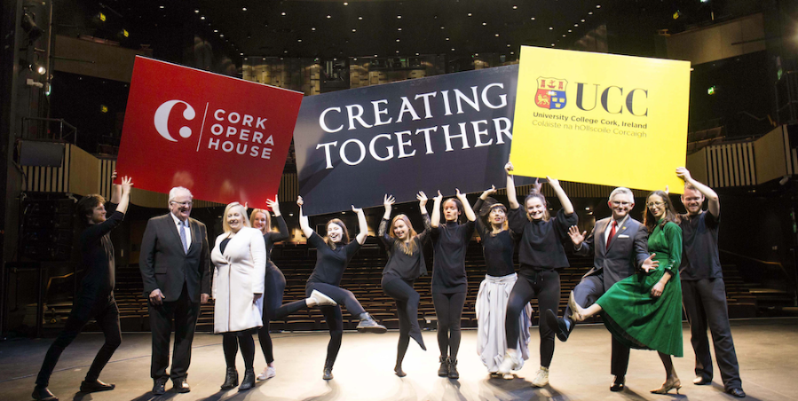 Staff & Students from Cork Opera House and UCC on the stage of COH