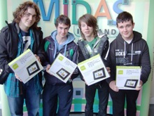 St. Colman's College, Fermoy, seen here receiving their prize of a digital photo frame each, sponsored by the Department of Electrical and Electronic Engineering, UCC. (Photo L-R: Jack Geary, Andy Quirke, Conor Crowley and Darragh Lombard)