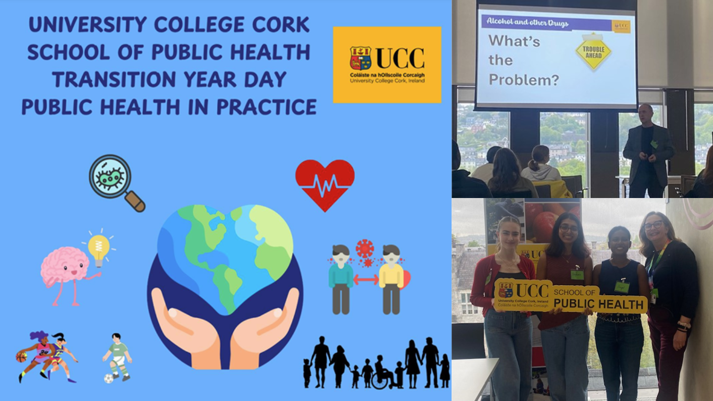 L-R: Allanah Moore, Stephanie Joshy, Angel Ross and Maura Smiddy. Dr Eoin Coughlan speaking. 