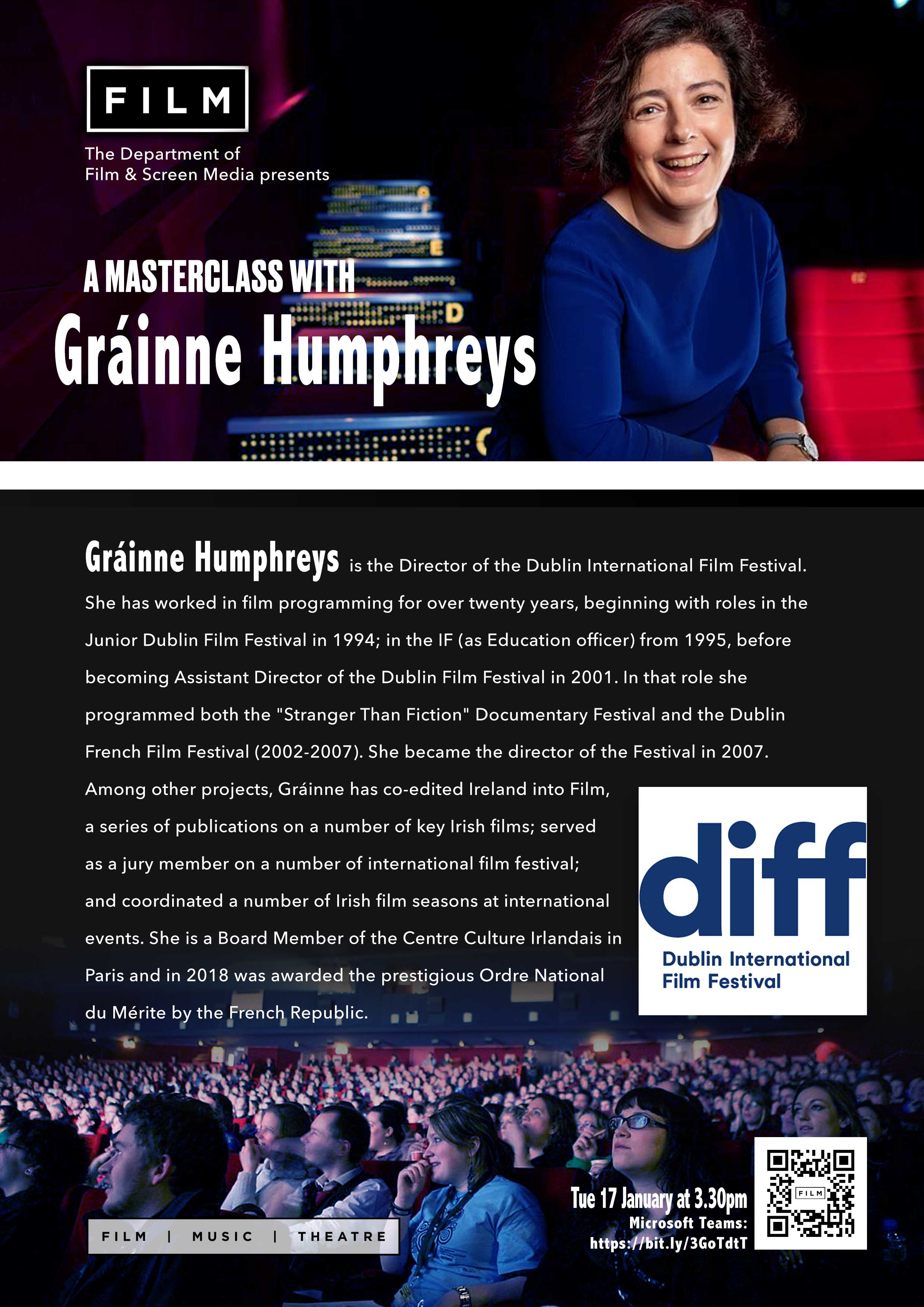 A Masterclass with Gráinne Humphreys, Tuesday Jan 17th @3.30pm.