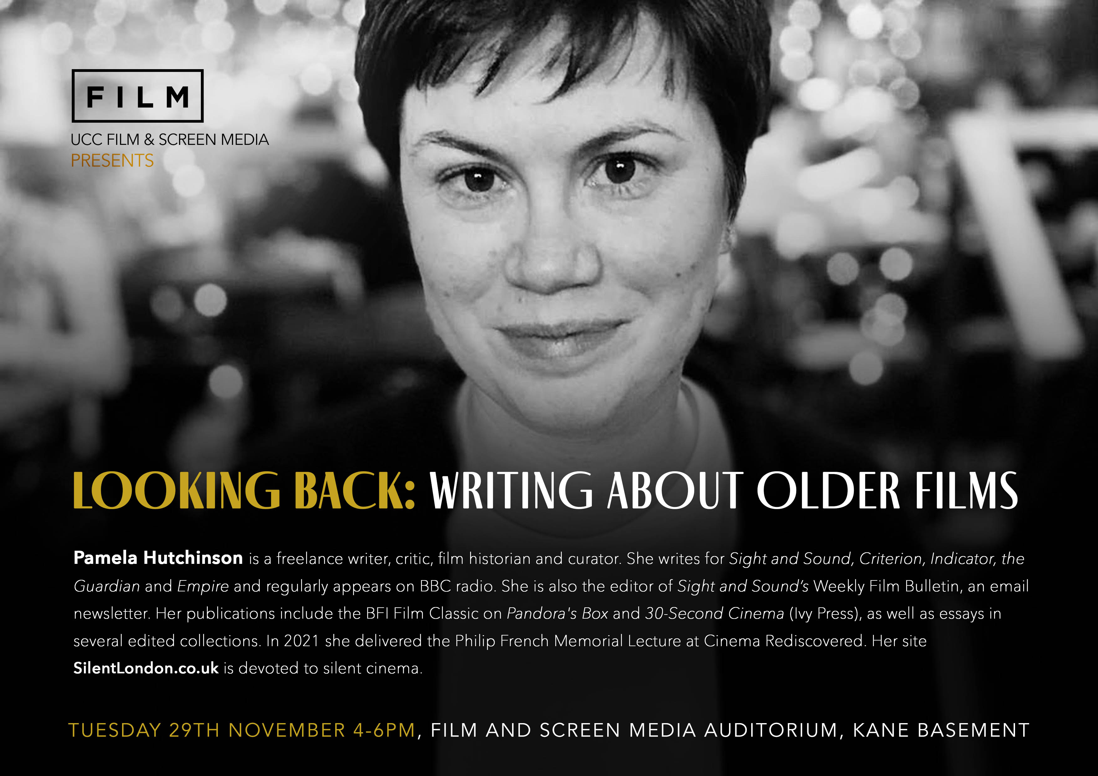 Visiting speaker event: Pamela Hutchinson, film writer (The Guardian; Sight & Sound; Empire; BBC) Tues 29 Nov @4pm