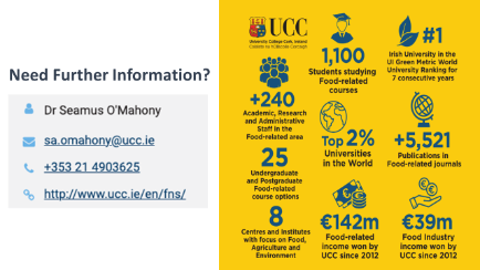 MSc Food Science (Taught) Programme School of Food and Nutrritional Sciences, UCC - More Information 