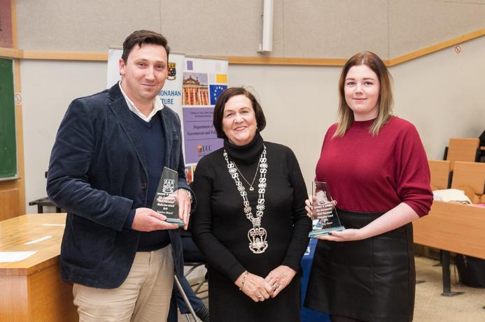 Nathan Board and Amy Brett receive the Work Placement Distinction Award, 2018