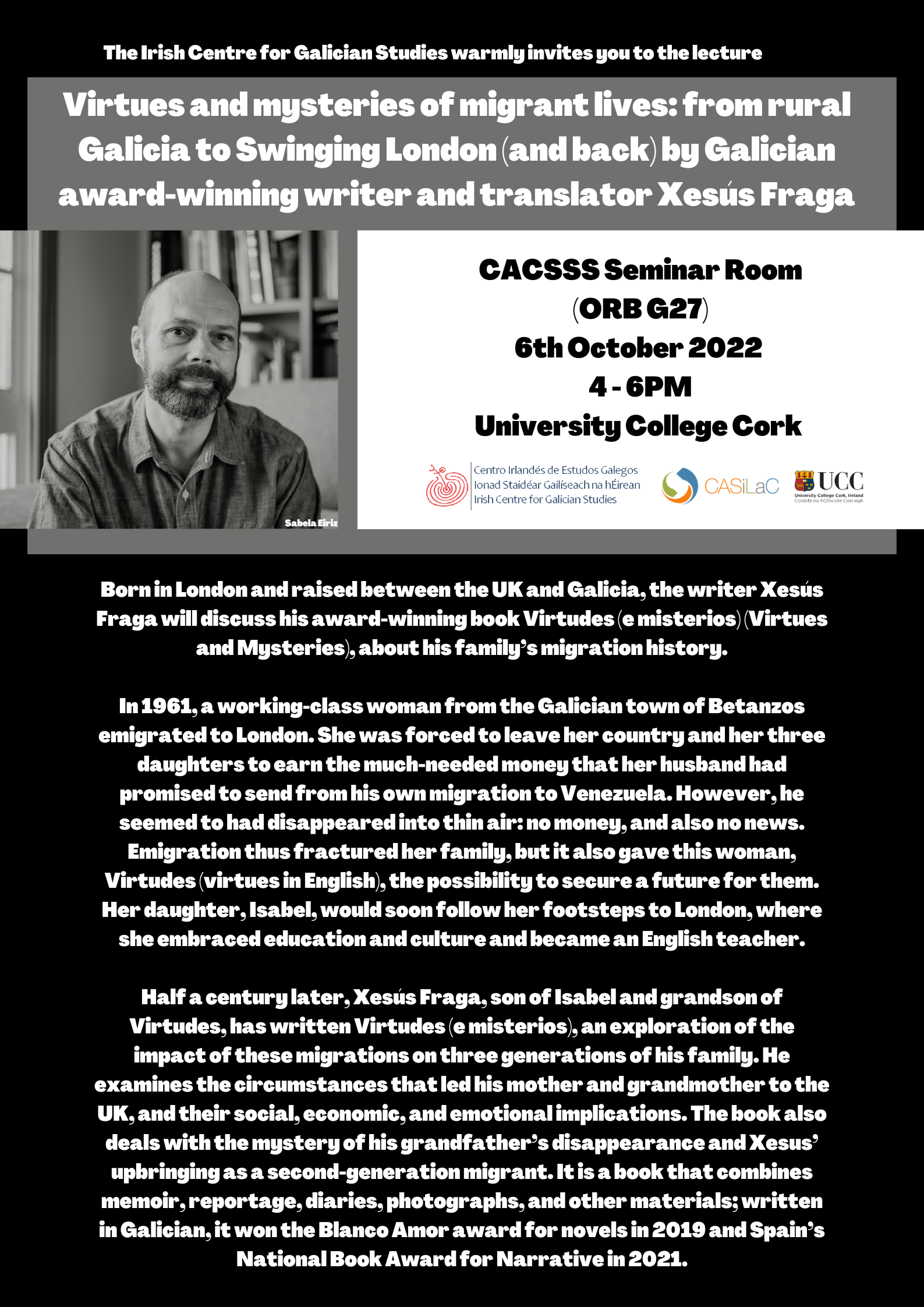 Virtues and mysteries of migrant lives: from rural Galicia to Swinging London (and back) by Galician award-winning writer and translator Xesús Fraga