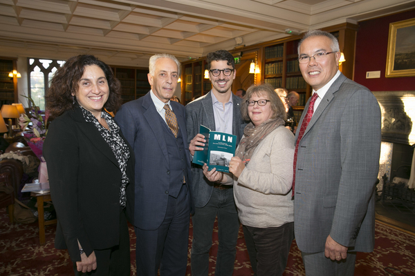 FREE IMAGE-NO REPRO FEE. Photo by Tomas Tyner, UCC. At the presentation of the Special Issue of Modern Language Notes, dedicated to the memory of the late Prof. Eduardo Saccone: Dr Silvia Ross, H.E. Giovanni Adorni Braccesi Chiassi, Michele Ronchi Stefanati, first recipient of the Professor Eduardo Saccone PhD Scholarship in Italian Literature, Margaret Saccone, Dr Mark Chu.