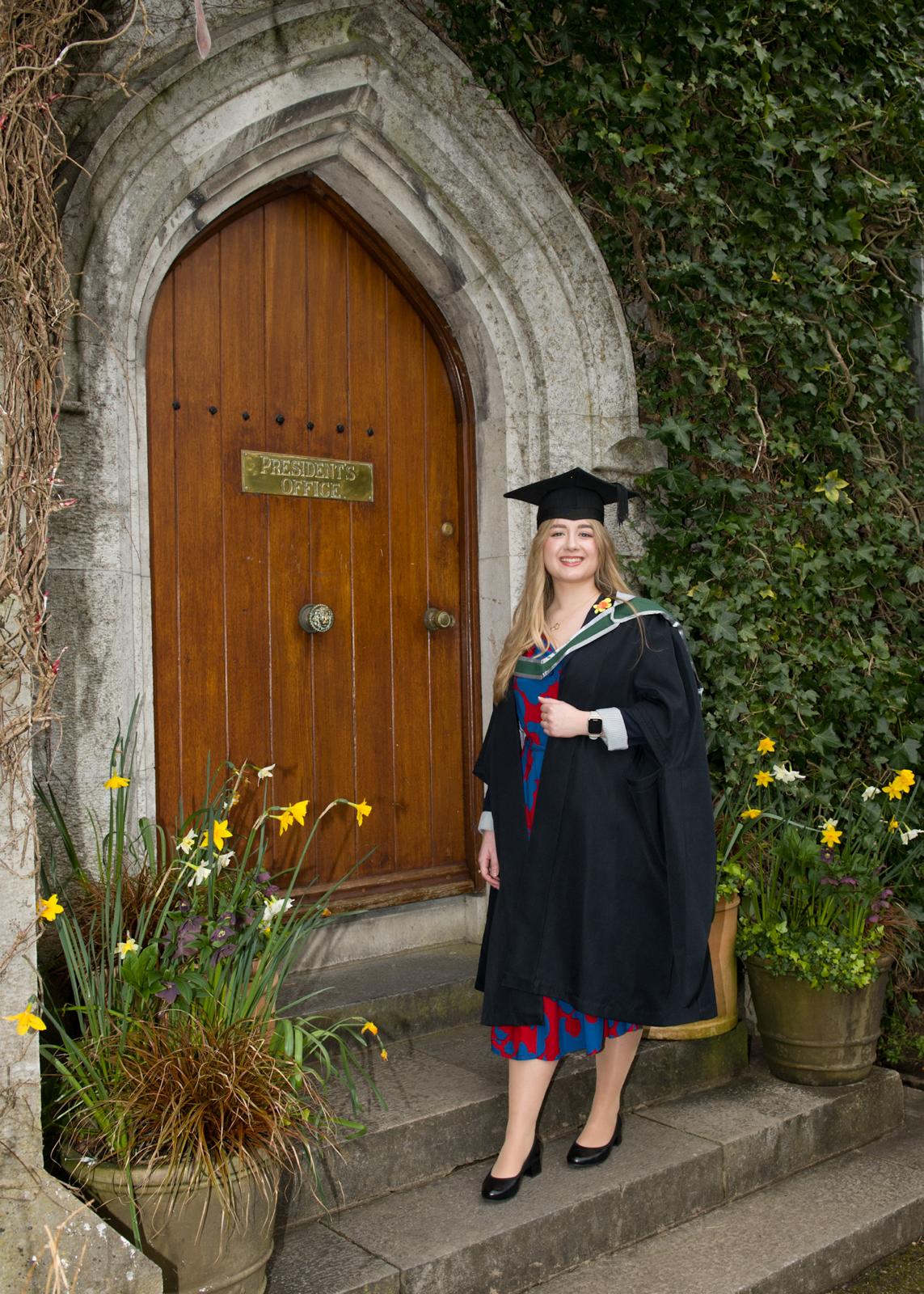 Student with daffodils