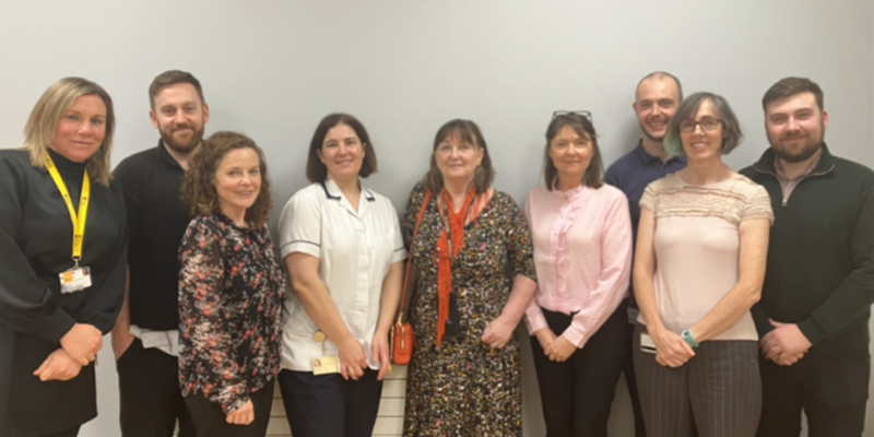 MUH IPL Steering Group with patient advocate Lucy Martin. L-R: Trish O’Sullivan, Ciaran Evans, Miriam O'Tuathaigh, Caoimhe Harrington, Lucy Martin, Olivia Wall, John Healy, Nora McCarthy & Aaron Cole. January 2024.