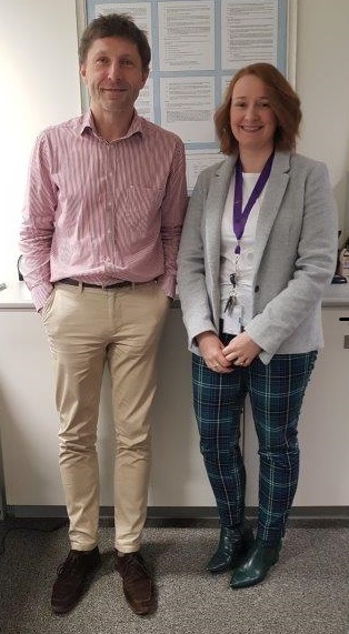 Dr Rachel Moloney is welcomed by Professor Thomas Walther to the Department of Pharmacology and Therapeutics