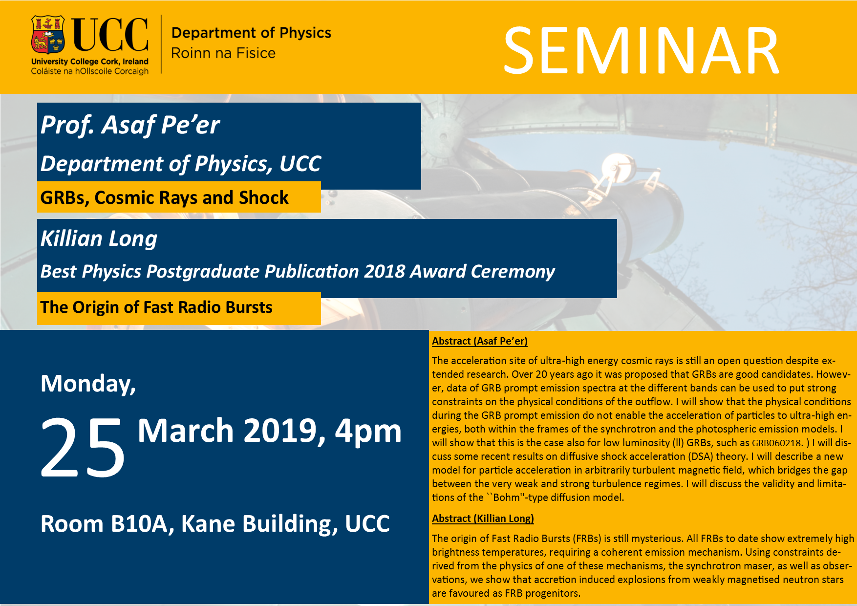 25 March 2019 - Killian and Asaf Seminar Poster 25 March 2019 - Killian and Asaf Seminar Poster