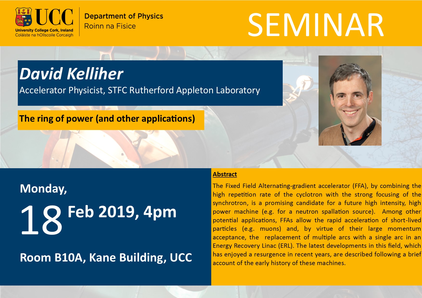 18 Feb 2019 David Kelliher Seminar Poster
