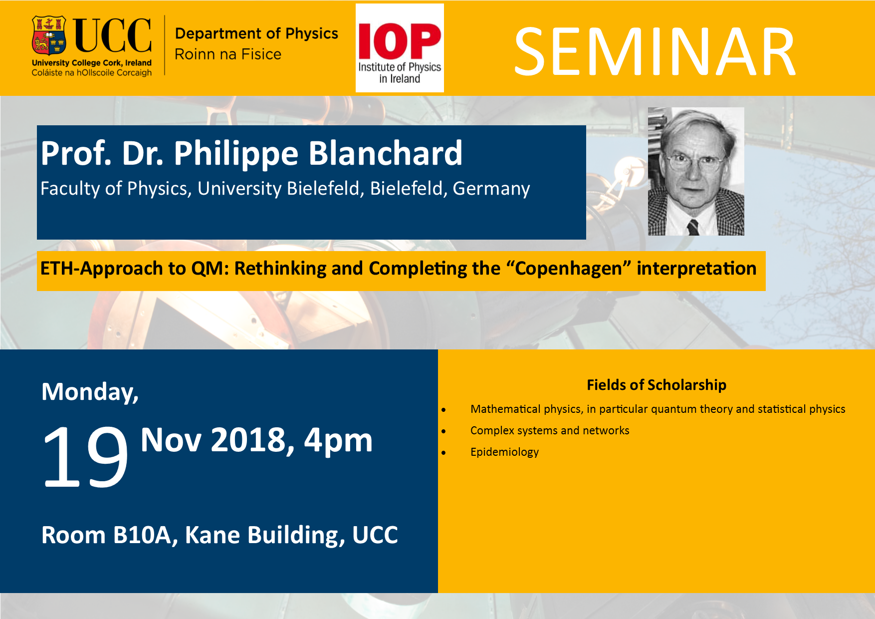 19 Nov 2018 Philippe Blanchard Seminar Poster