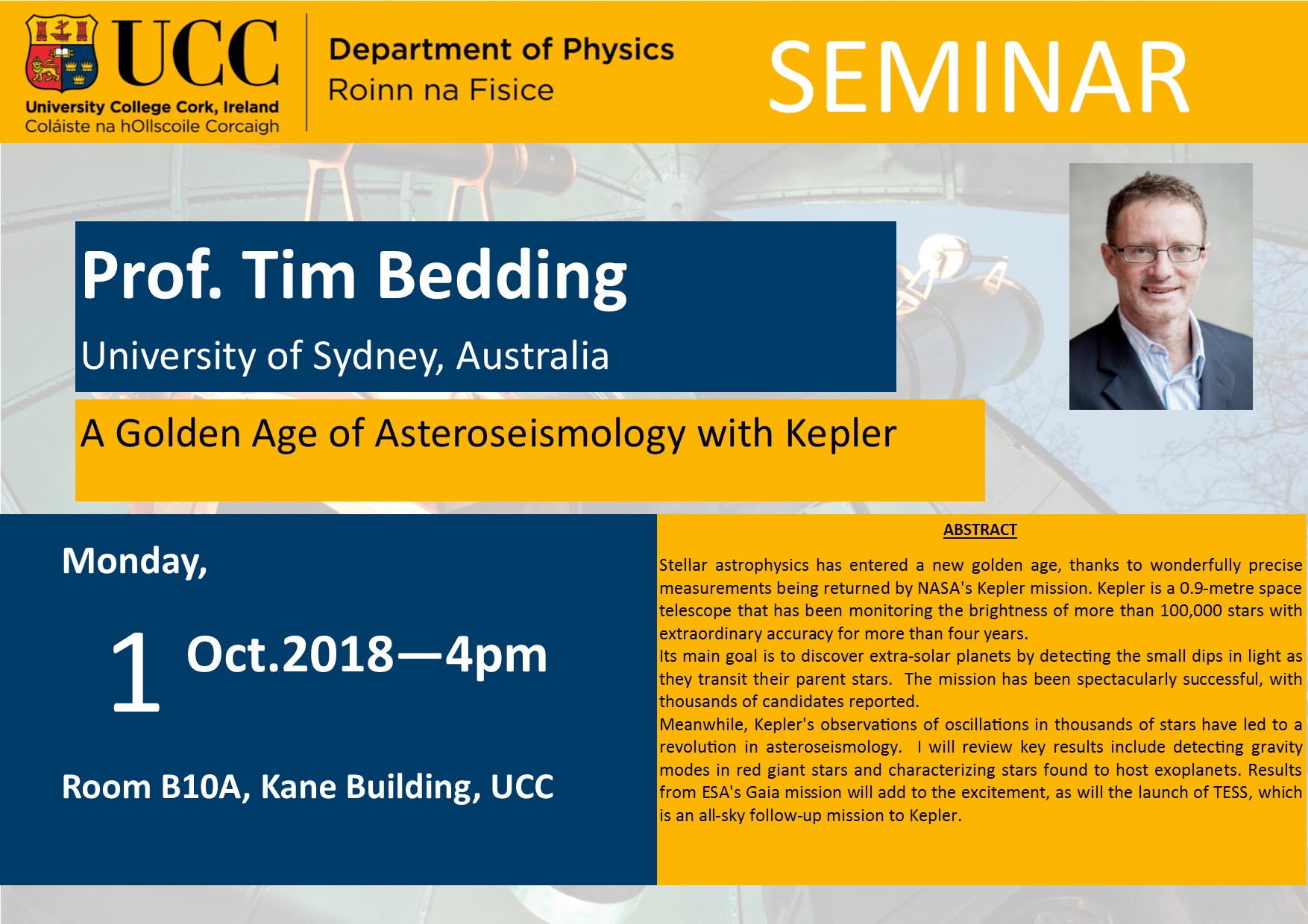 1 Oct 2018 Tim Bedding Seminar Poster