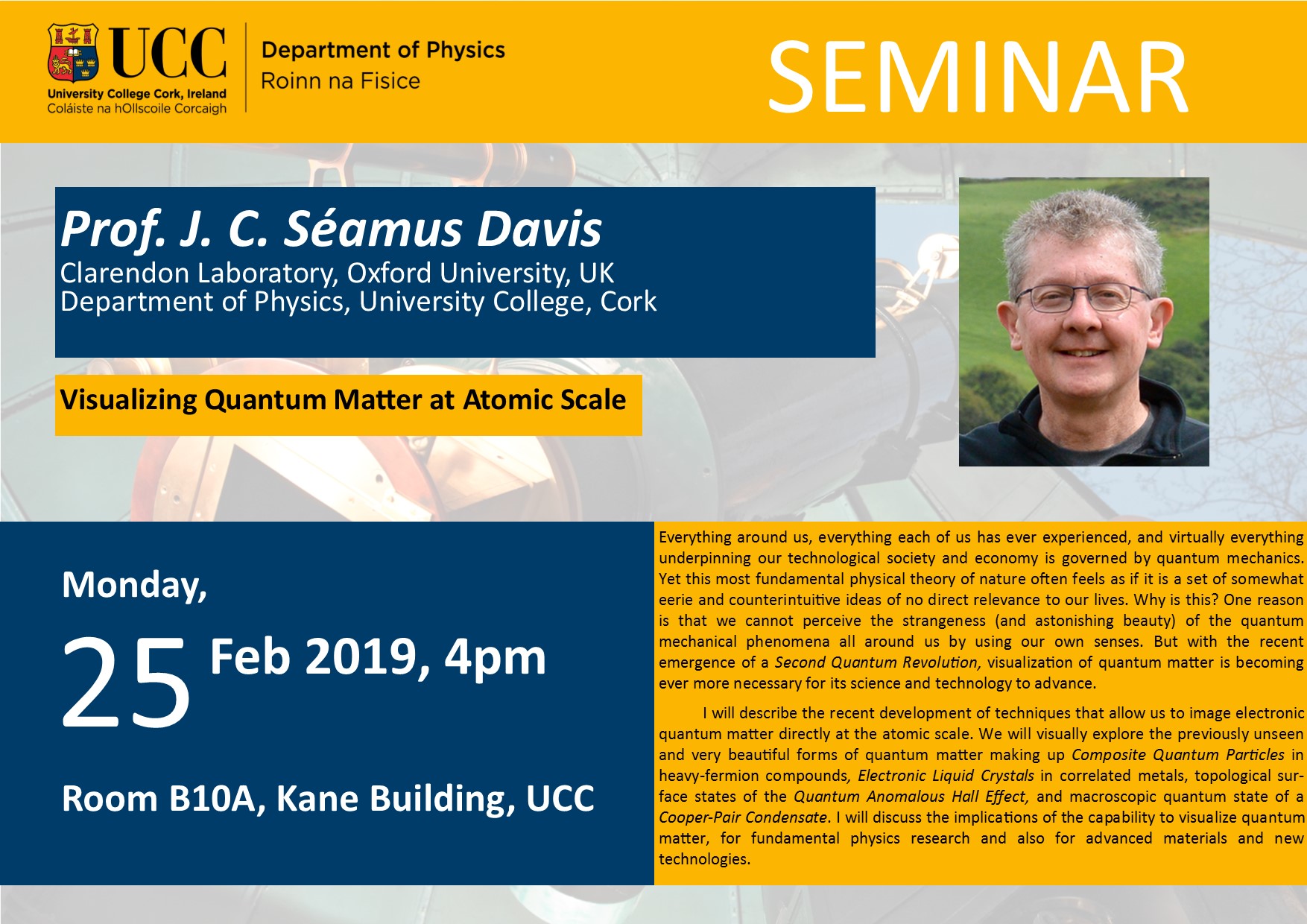 25 Feb 2019 Seamus Davis Seminar Poster