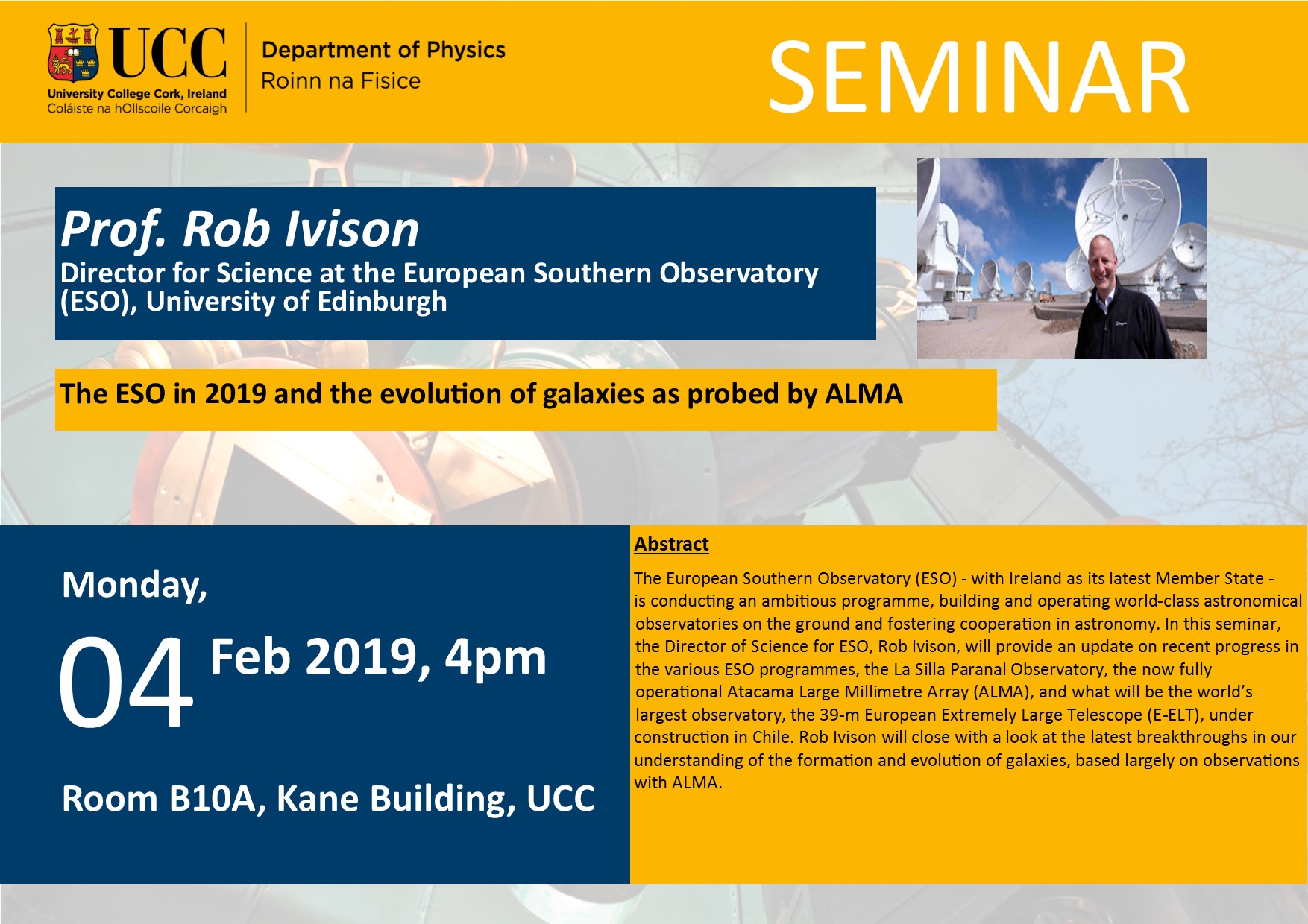 4 Feb 2019 Prof Rob Ivison Seminar Poster