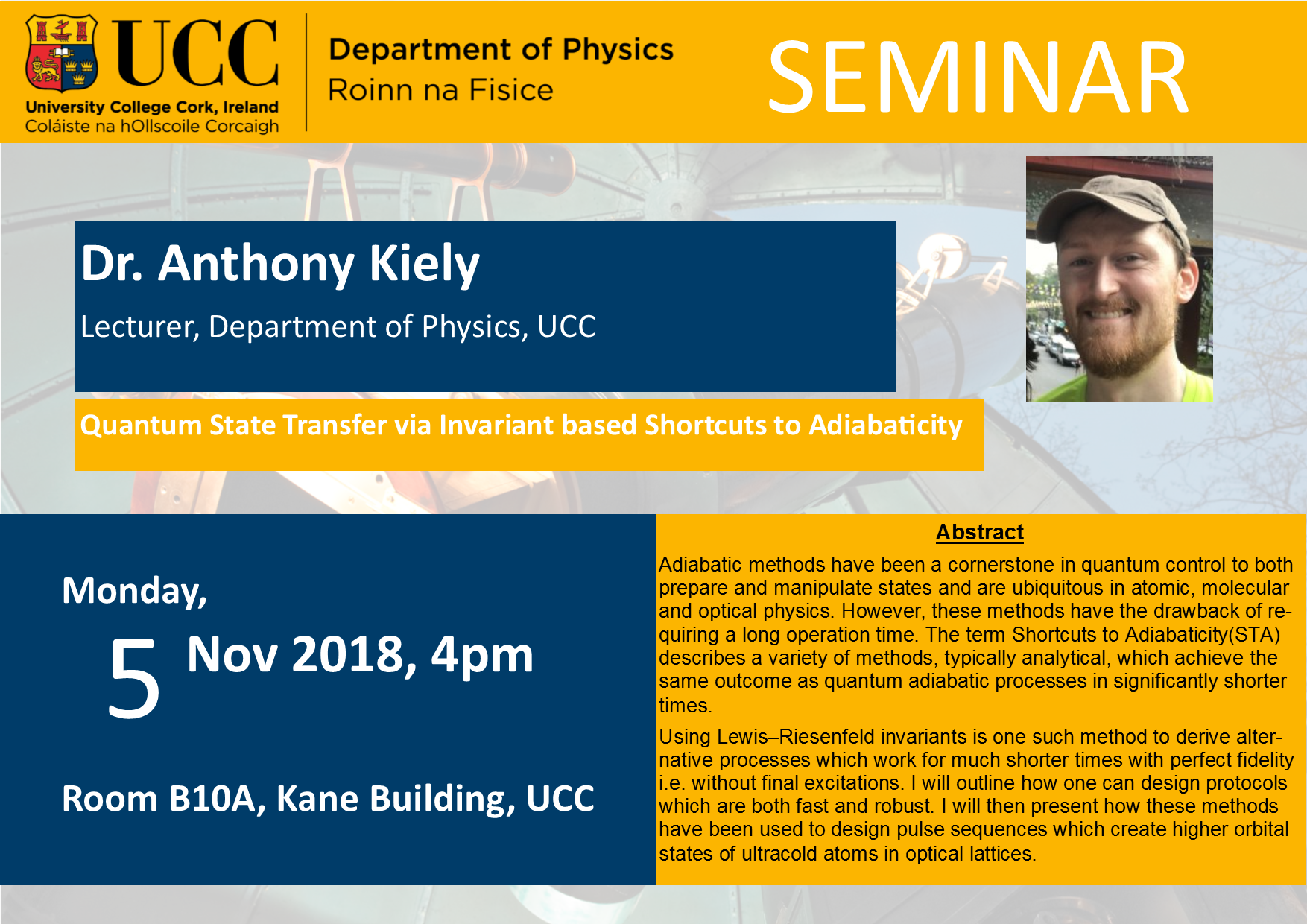 5 Nov 2018 Anthony Kiely Seminar Poster