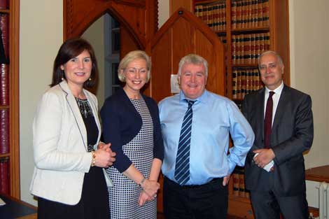 Anne-Marie McSweeney (UCC), Liz Dooley (Janssen), Denis Ring and Jorge Oliveira (UCC) at the Janssen UCC Engineering Scholarship award ceremony in the Council Room, UCC on Monday, 30th November 2015