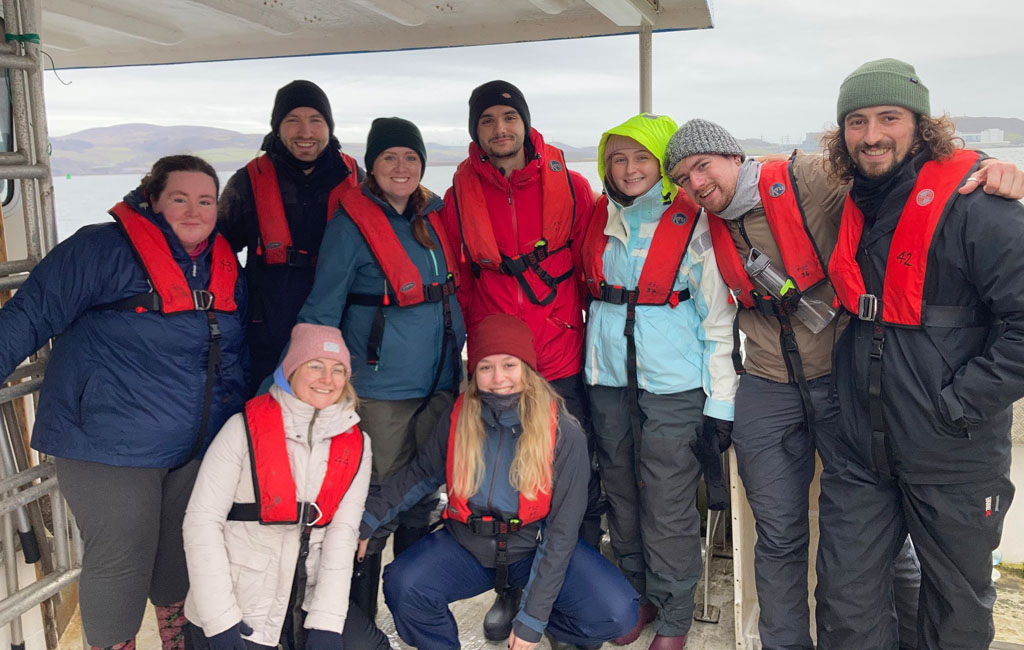 Students on a boat at sea