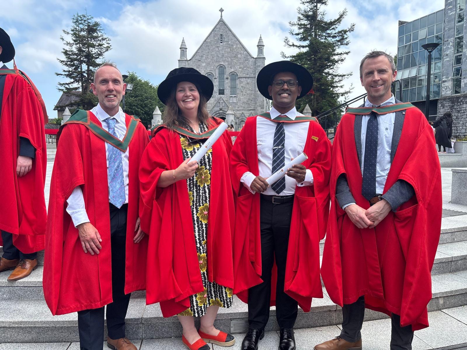 Dr Ken Bruton (far left) and Dr Dominic O'Sullivan (far right) pictured at the IERG Graduation