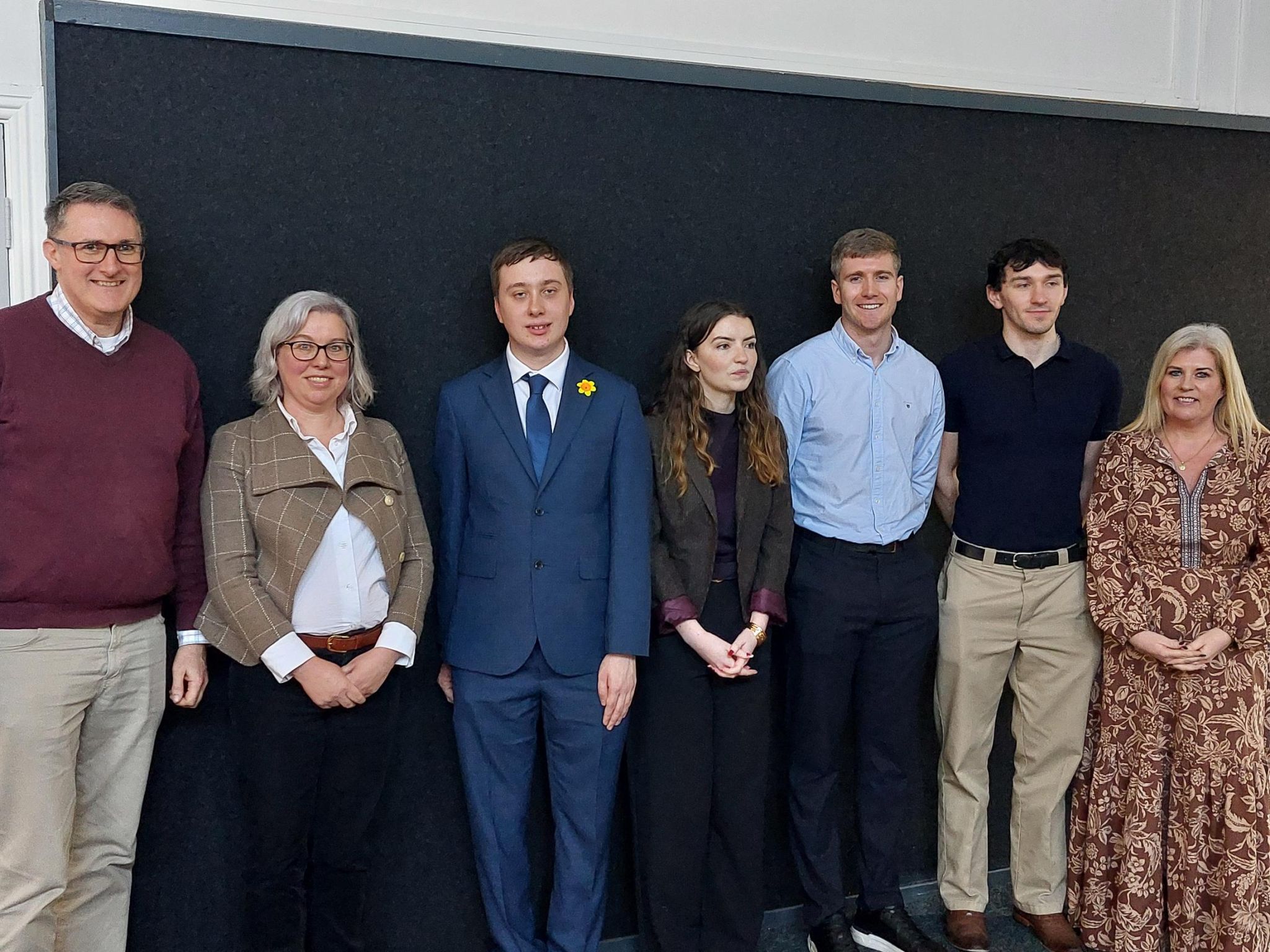 L to R: Dr Alan Morrison, Head of School of Engineering & Architecture, Dr Sarah O'Connell, SEFS Research and Innovation Manager, Mr John Scanlan, 1st prize winner,  Ms Kate Donovan, 2nd prize winner, Runners up;  Mr Daniel O'Reilly, Mr Mark Maguire , and Ms Naoimh Frawley, representing The Chamber. 