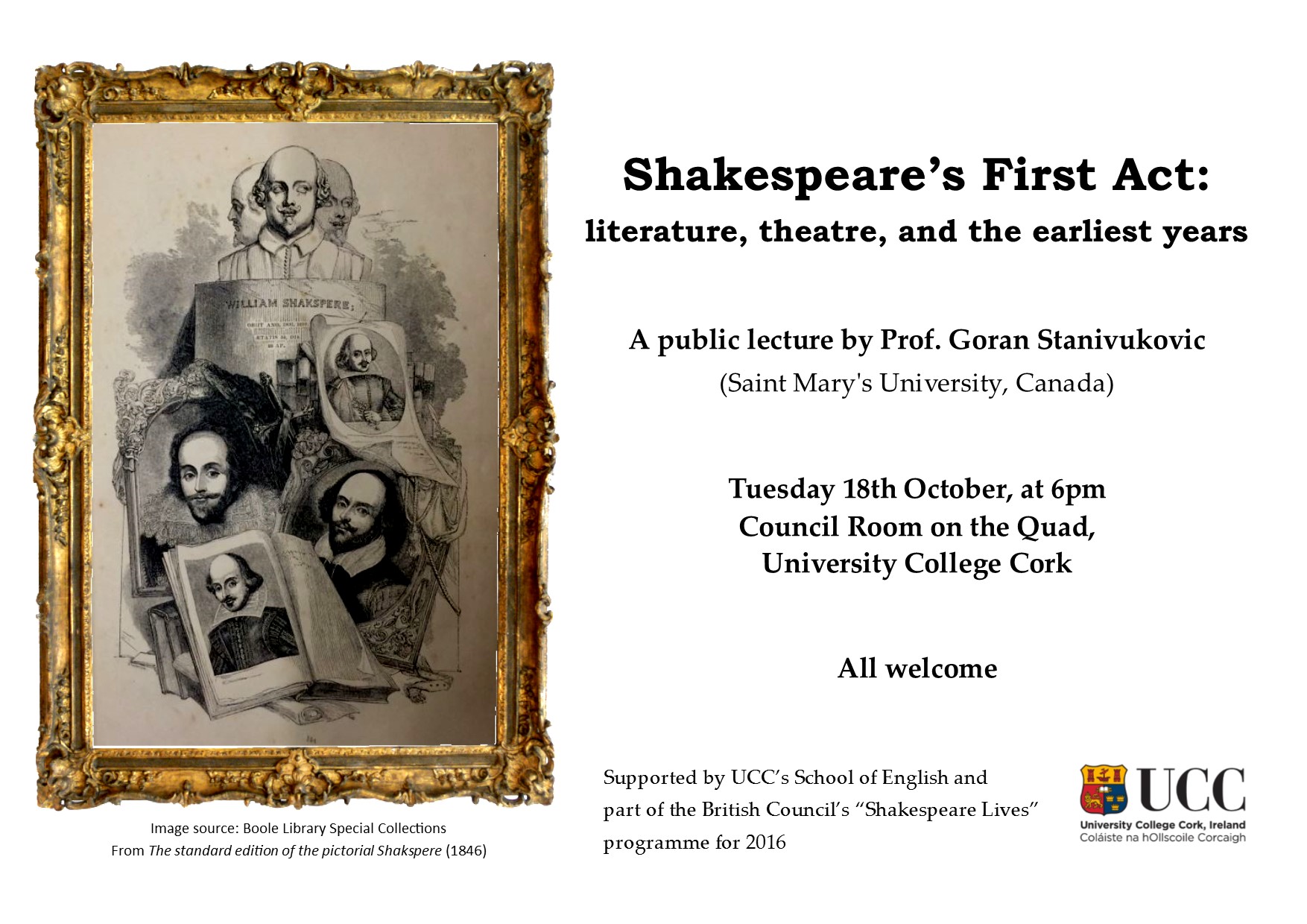 Guest lecture by Prof. Goran Stanivukovic (Saint Mary's University, Canada) on “Shakespeare’s First Act: literature, theatre, and the earliest years”