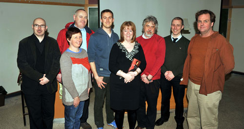 Left to right: James Cronin, Dorothy Convery, Michael Holland, David Fitzgerald (Co-ordinator: MA in Politics), Professor Catherine Clinton (Speaker), Hiram Morgan (PRTLI4 Project Leader), Ben Hazard, and John Borgonovo (Photo credit: Mike English).