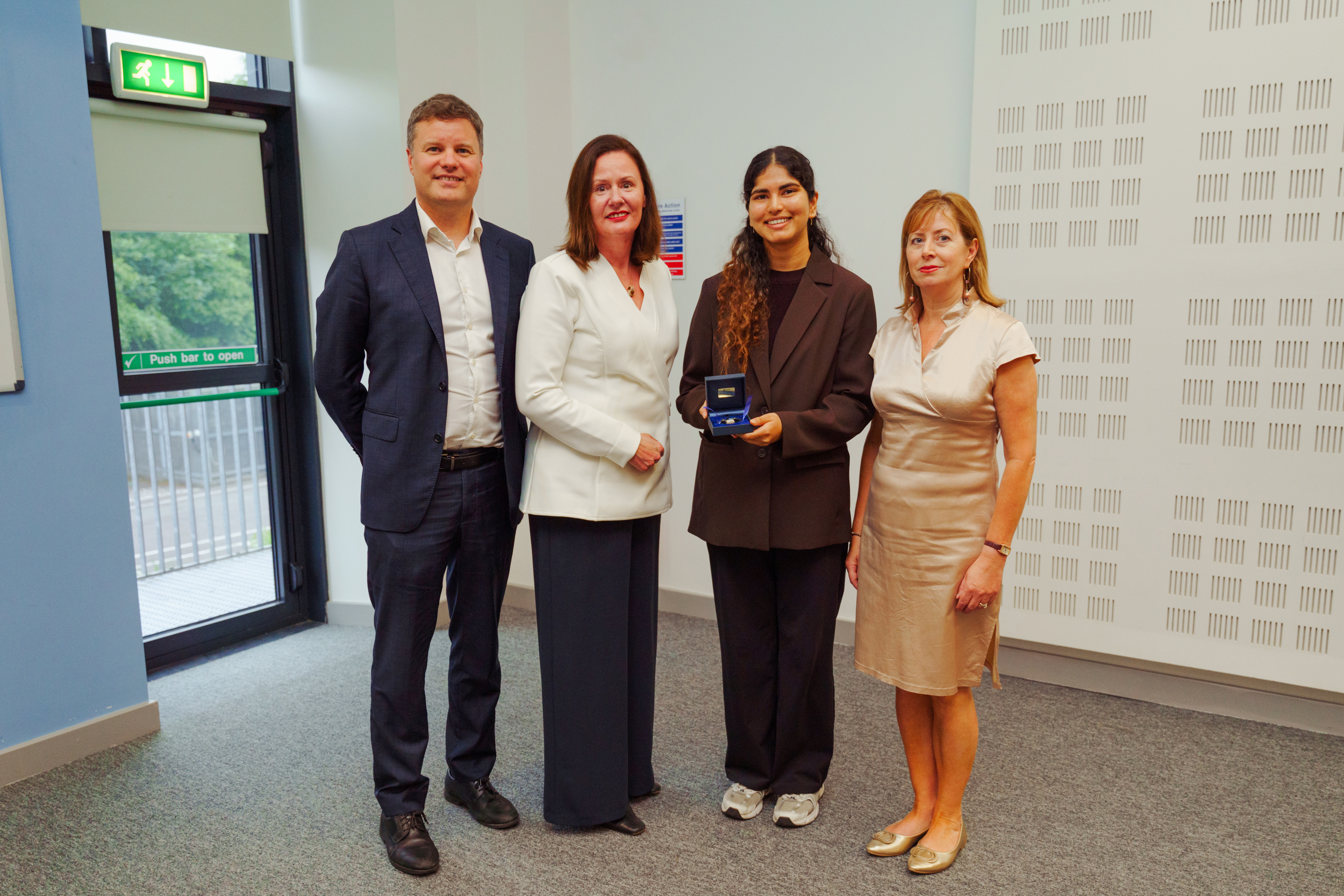 Winner of the recent Dr Sinead Kinsella Intern medal 2026, pictured left to right are Dr Daniel Schmidt, Intern Director, Ms Siobhan Kinsella, Dr Aditi Gupta - Winner, and Ms Geraldine McNamee, Intern Programme Manager
