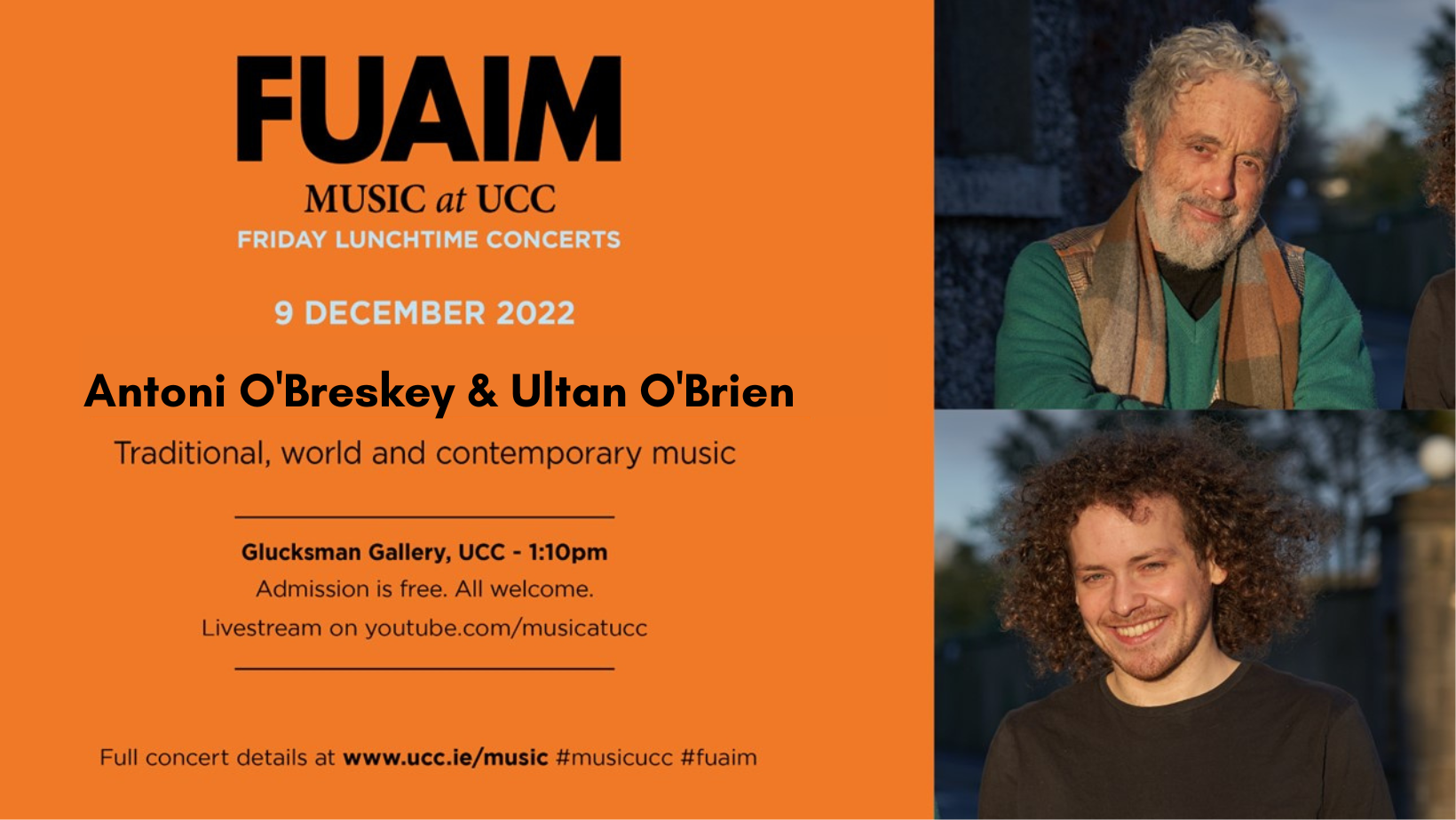 FUAIM Concert: Antoni O'Breskey & Ultan O'Brien, 2nd December, 1.10pm, Aula Maxima