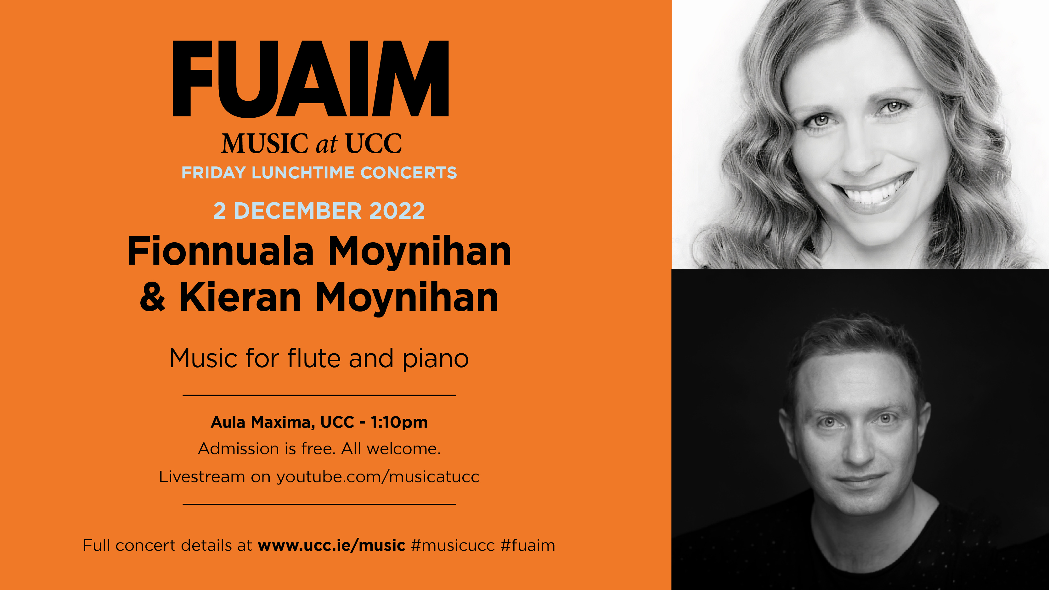 FUAIM Concert: Fionnuala Moynihan & Kieran Moynihan, 2nd December, 1.10pm, Aula Maxima