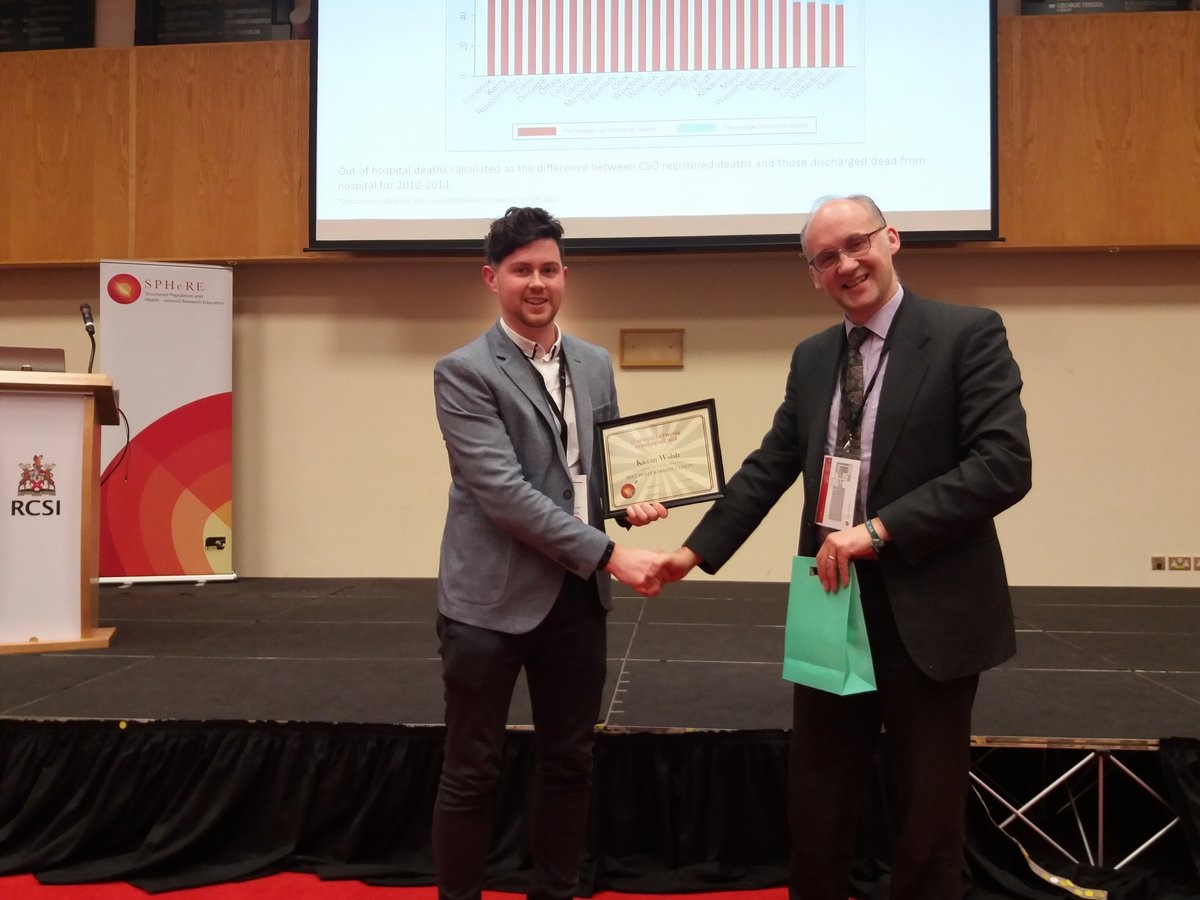 Congratulations to PhD student Kieran Walsh on winning best poster prize at SPHeRE Conference