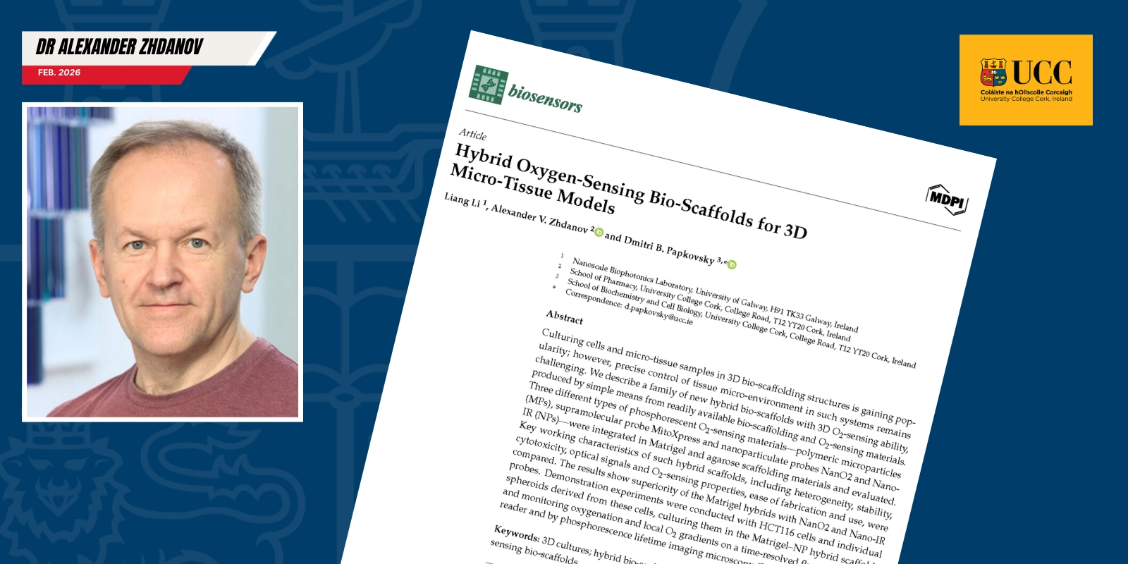 Dr Alexander Zhdanov Co-Authors Study on Hybrid Oxygen-Sensing Bio-Scaffolds