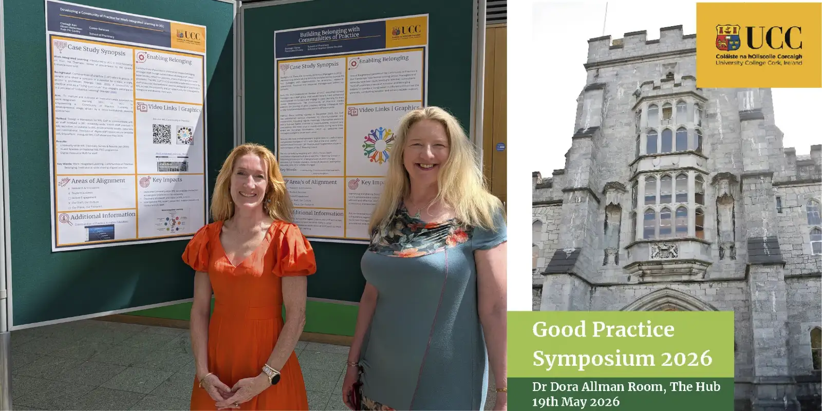Pictured L-R: Ruth McCarthy, Practice Education Co-ordinator, and Dr Bronagh Clarke, School Manager, with posters presented at UCC’s 2026 Good Practice Symposium.