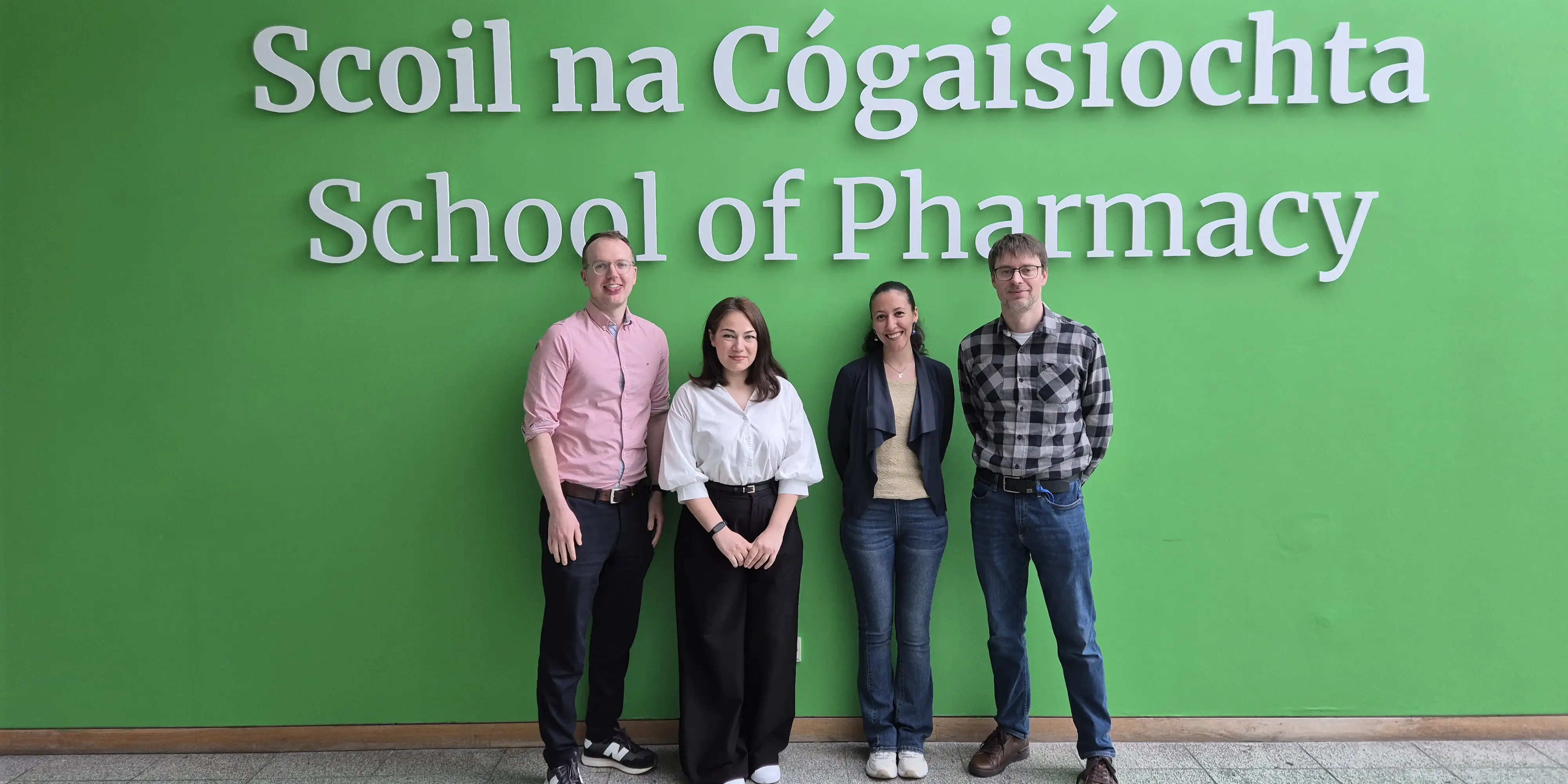 L-R: Dr Patrick O'Dwyer, Dr Christina Kostantini, Dr Carola Romani and Dr Piotr Kowalski at the School of Pharmacy, UCC.