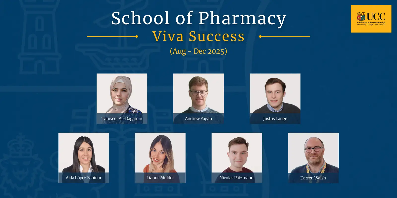 The School of Pharmacy, UCC Congratulates Seven PhD Candidates on Successful Viva Voce Examinations