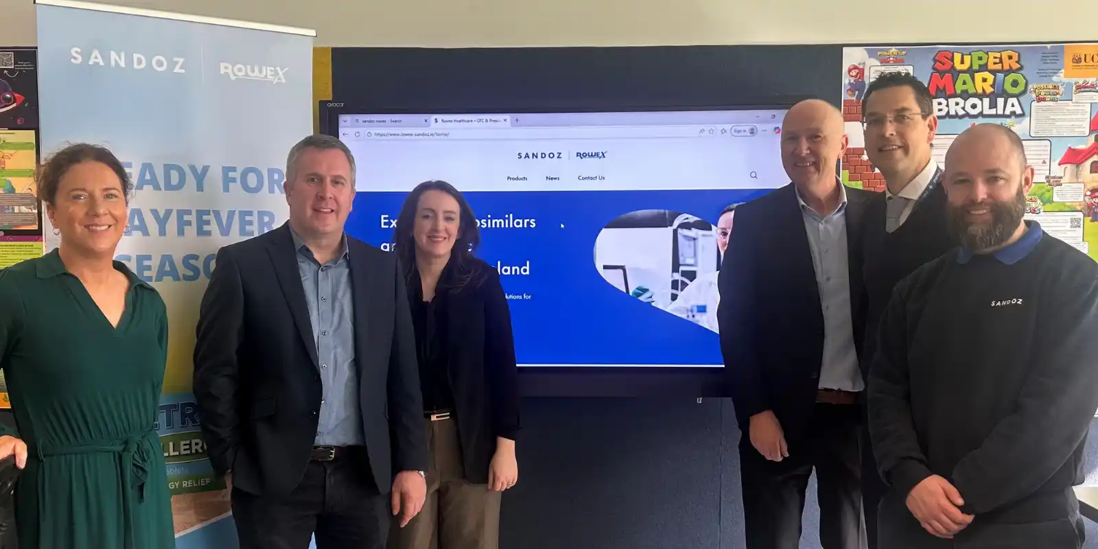 L-R: Prof Laura Sahm, Head of Clinical Pharmacy Practice; Joe Keane, Country Head of Sandoz-Rowex Ireland; Dr Michelle O’Driscoll, Lecturer in Clinical Pharmacy and Module Co-ordinator; Tom Egan, Key Account Manager, Sandoz-Rowex; Keith O’Hourihane, Adjunct Lecturer in Clinical Pharmacy and Superintendent Pharmacist, Pharmacy First Plus; Darran Goggin, Marketing Manager Sandoz-Rowex.  