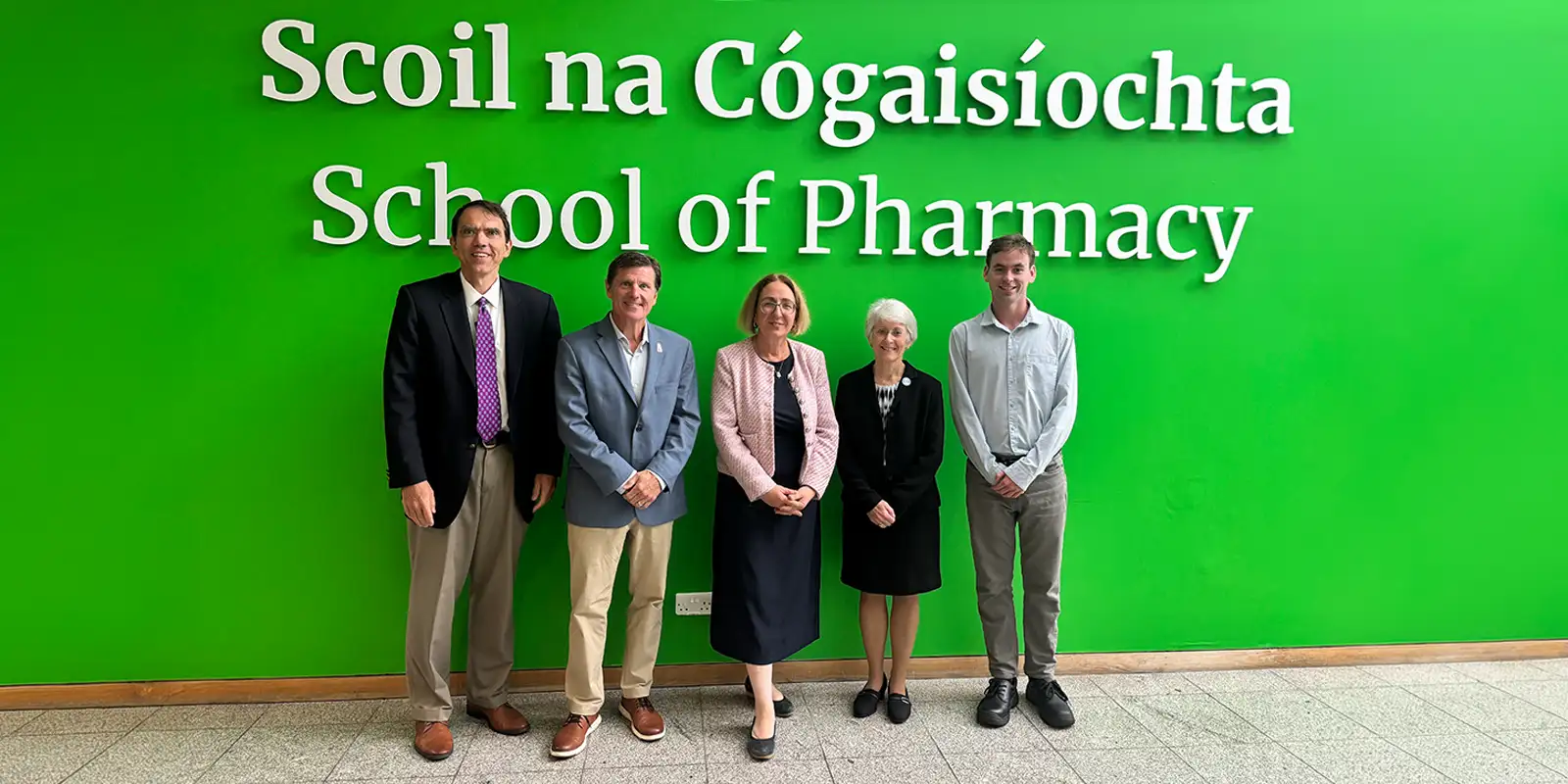 Pictured L-R: Stephen Eckel (UNC Eshelman School of Pharmacy Associate Dean for Global Engagement); Jon Easter (UNC Eshelman School of Pharmacy Associate Dean for External Relations); Abina Crean (UCC Head of School and Pharmacy); Kim Brouwer (UNC Eshelman School of Pharmacy Interim Dean); Kieran O'Reilly (UNC Eshelman School of Pharmacy PharmD Candidate)
